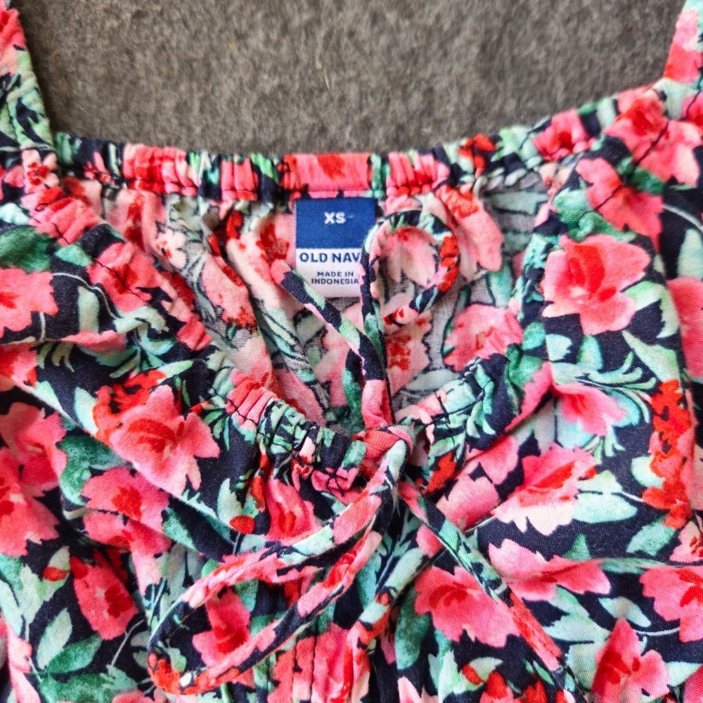 Old Navy Womens XS Floral Smocked Waist Mini Dress Pink Teal Cottage Milkmaid - Picture 3 of 7